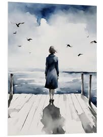 Quadro em PVC Woman on jetty looking out to sea