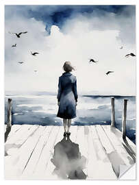 Wall sticker Woman on jetty looking out to sea
