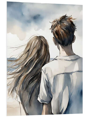 Foam board print Young Couple Looking at the Sea