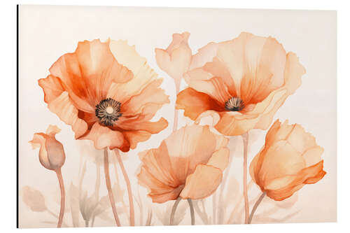 Aluminium print Peach Poppy Flowers