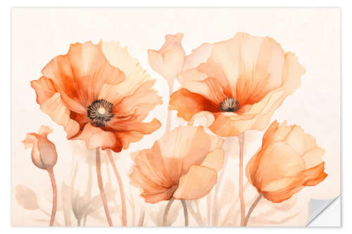 Sticker mural Peach Poppy Flowers