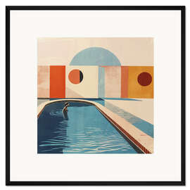 Gerahmter Kunstdruck Swimmingpool aus der Mitte des Jahrhunderts