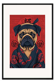 Gerahmter Kunstdruck Kimono Mops