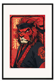 Gerahmter Kunstdruck Löwe mit Kimono