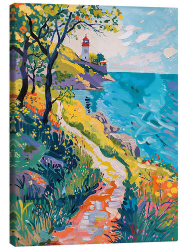 Canvas print Coastal path to the lighthouse in spring