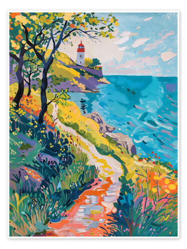 Póster Coastal path to the lighthouse in spring