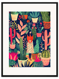 Gerahmter Kunstdruck Boho Kaktus-Liebhaberin