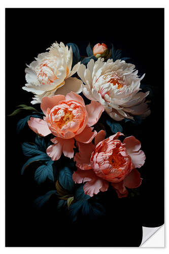 Selvklebende plakat Baroque Vintage Peonies