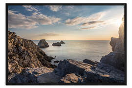 Gerahmter Kunstdruck Sonnenuntergang am Pointe de Pen Hir, Bretagne
