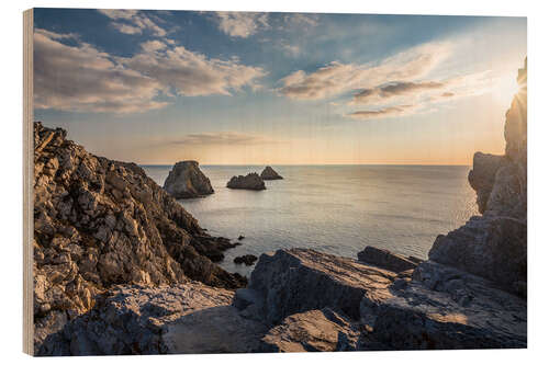 Holzbild Sonnenuntergang am Pointe de Pen Hir, Bretagne