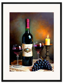 Gerahmter Kunstdruck Stillleben mit Wein und Trauben
