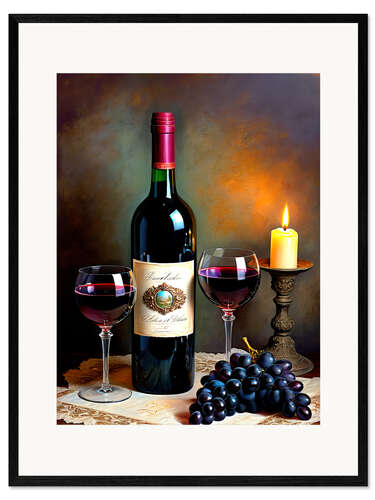 Framed art print Wine with grapes still life