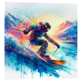 Tableau en verre acrylique Skier on colourful mountain I