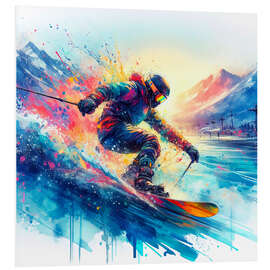 Foam board print Skier on colourful mountain I