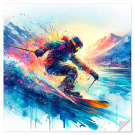 Wall sticker Skier on colourful mountain I