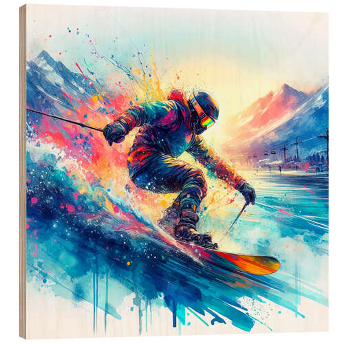 Cuadro de madera Skier on colourful mountain I