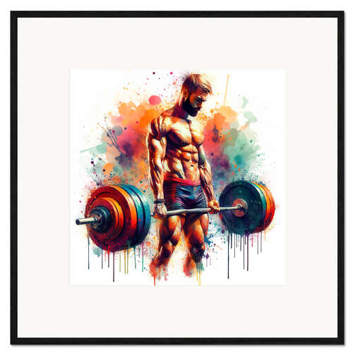 Kehystetty taidepainatus Weightlifter in watercolour III
