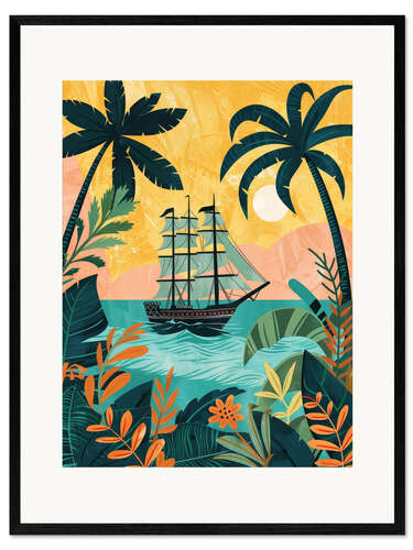 Framed art print Tropical view with galleon