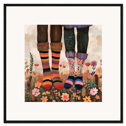 Stampa artistica con cornice Two lovers with colourful socks