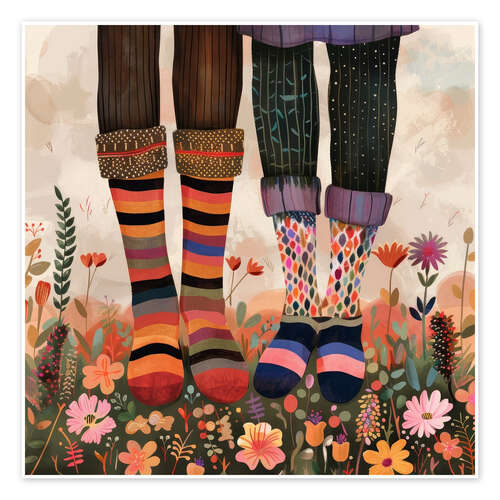 Poster Two lovers with colourful socks