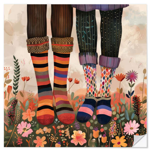 Sticker mural Two lovers with colourful socks
