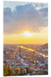 Acrylglas print Old town of Heidelberg from above at sunset