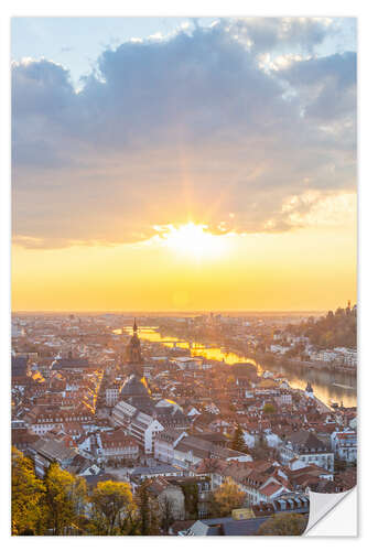 Vinilo para la pared Old town of Heidelberg from above at sunset