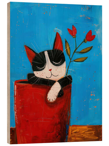 Wood print Cat Hangover