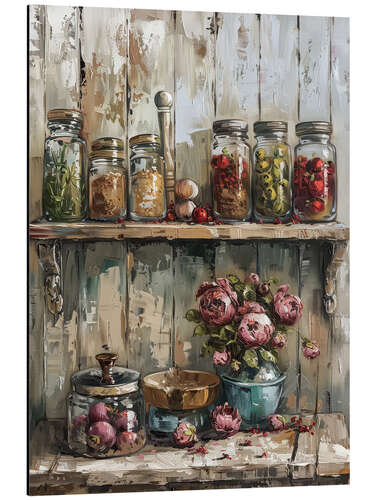 Aluminium print Rustic Charm: Jars Filled with Seasonal Bounty