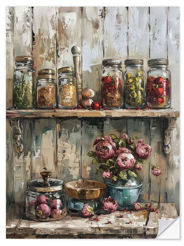 Selvklebende plakat Rustic Charm: Jars Filled with Seasonal Bounty