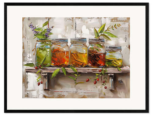 Kehystetty taidepainatus Summer on the kitchen shelf