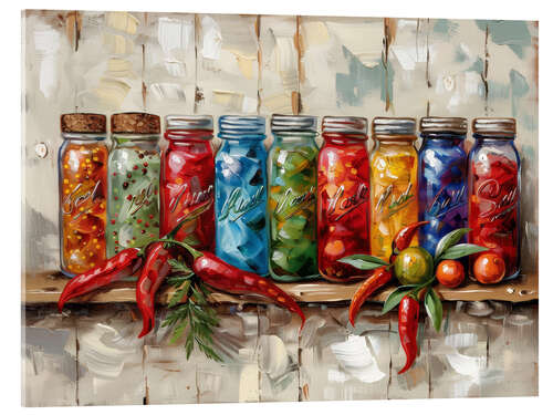 Acrylic print Rustic Jars of Summer Fruits and Veggies