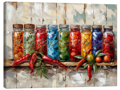 Canvas-taulu Rustic Jars of Summer Fruits and Veggies