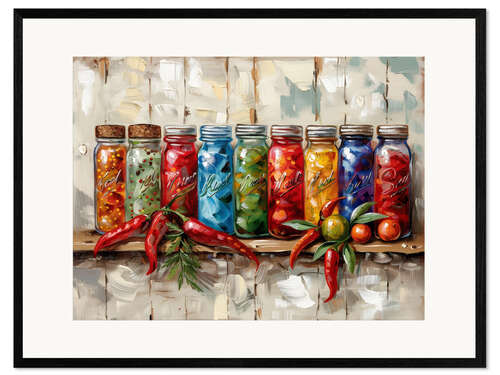 Impresión de arte enmarcada Rustic Jars of Summer Fruits and Veggies
