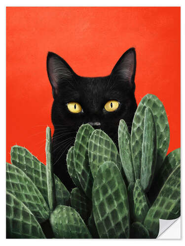 Naklejka na ścianę Black cat in cactuses