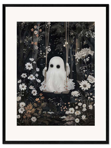 Kehystetty taidepainatus Cute ghost on swing