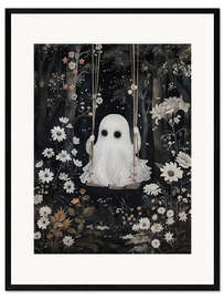 Plakat artystyczny premium w ramie Cute ghost on swing