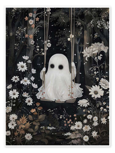 Póster Cute ghost on swing