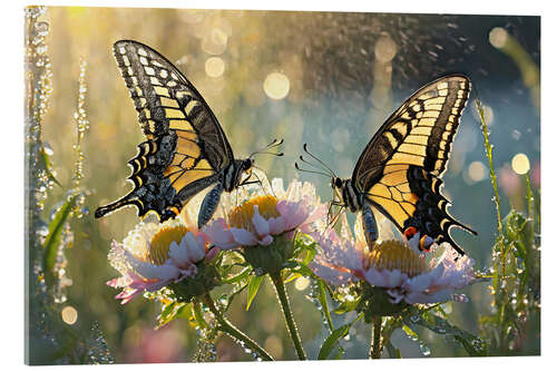 Acrylic print Butterflies on flowers