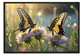 Gerahmter Kunstdruck Schmetterlinge auf Blüten