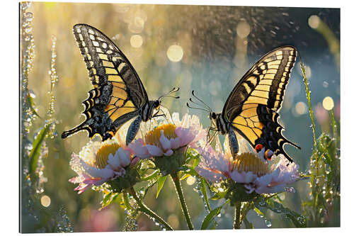 Tableau en plexi-alu Butterflies on flowers