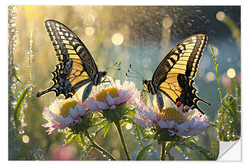 Muursticker Butterflies on flowers