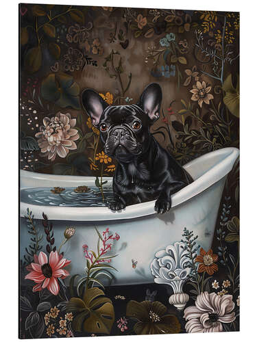 Tableau en aluminium French Bulldog in bathtub