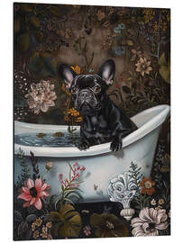 Tableau en aluminium French Bulldog in bathtub