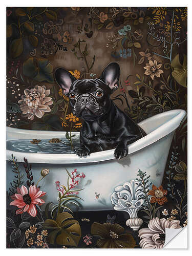 Autocolante decorativo French Bulldog in bathtub