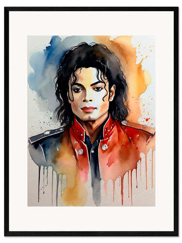 Ingelijste kunstdruk Michael Jackson watercolour