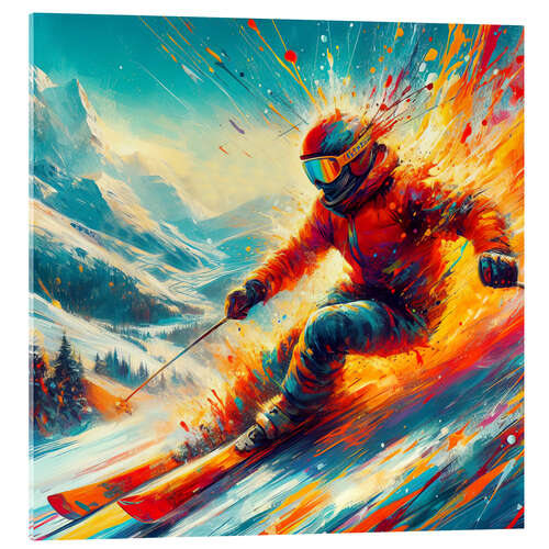 Akrylbilde Skier on colorful mountain II