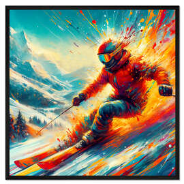 Gerahmter Kunstdruck Skifahrer auf buntem Berg II