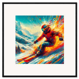 Kunsttryk i ramme Skier on colorful mountain II