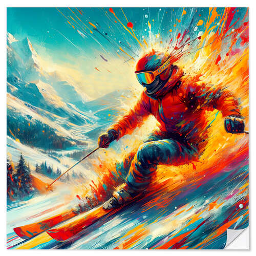 Naklejka na ścianę Skier on colorful mountain II